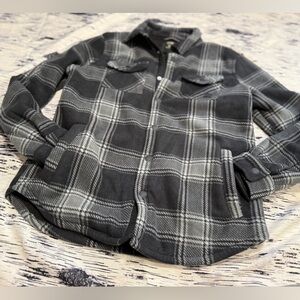 Thick Fleece Plaid Black and Gray Shirt Jacket